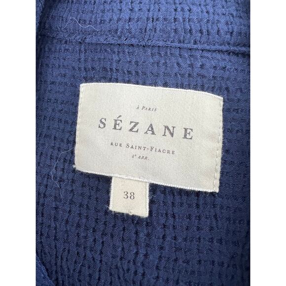 Sezane Selena Tie Neck Long Sleeve Navy Blue Tiered Dress - Picture 13 of 15